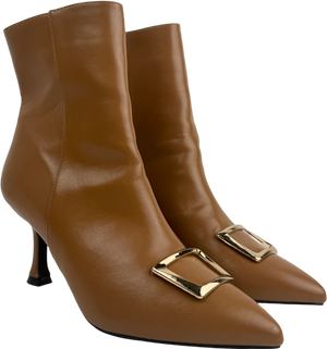 Bellucci Brown Gold Buckle Detail Pointed Heels UK 7 EU 40