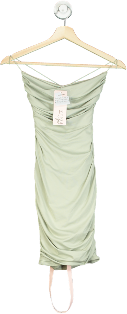 Oh Polly Sage Green Ruched Bodycon Mini Dress UK 8