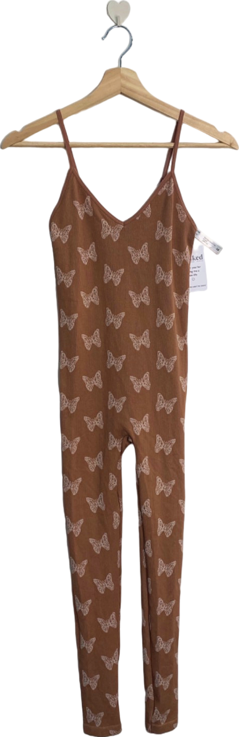 Anwnd Brown Butterfly Print Jumpsuit S/M