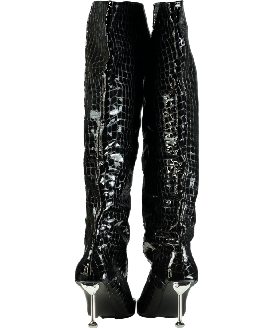 Naked Wolfe Black Texas Croc Patent Leather Boots UK 7 EU 40 👠