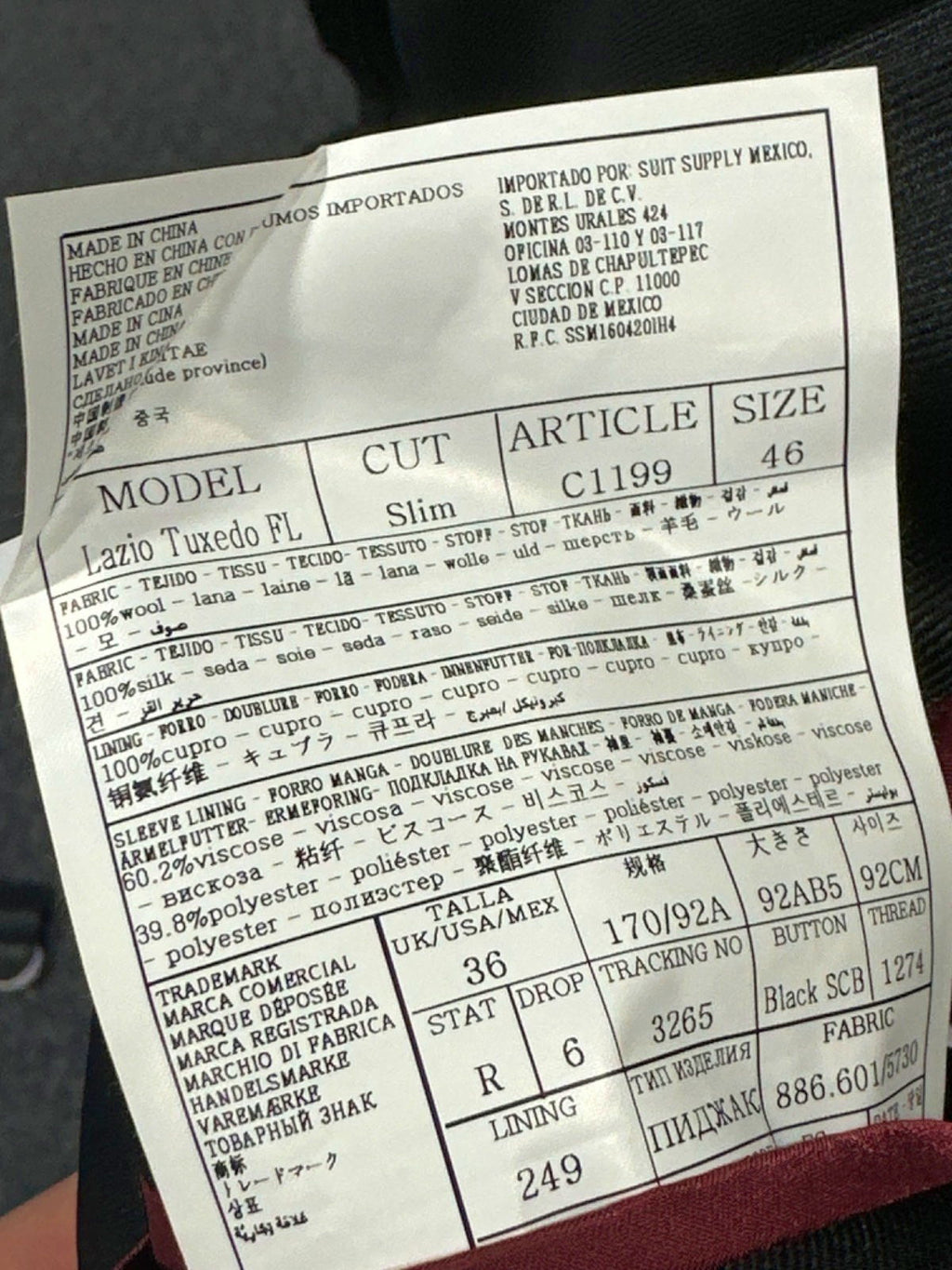 Suitsupply Black Pure Wool Lazio 2-piece Tuxedo / Dinner Suit EU 46 UK 36 Small