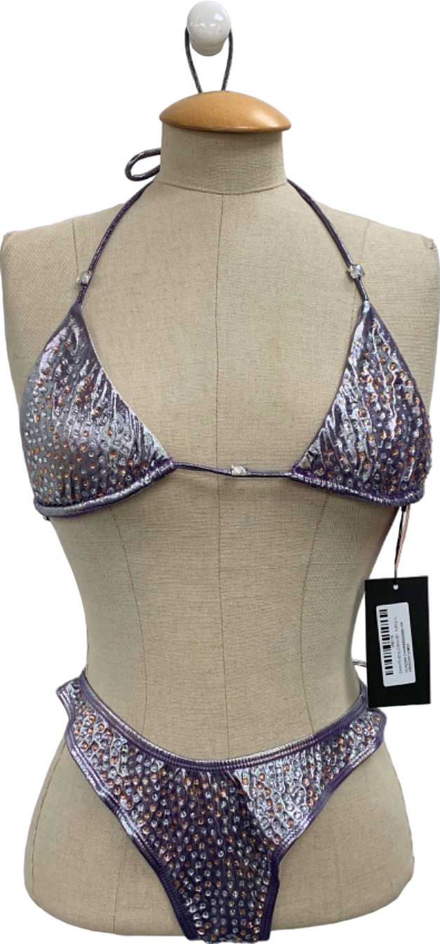 Ego Purple Diamante Metallic Bikini Set UK 10