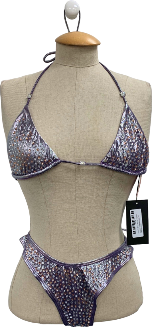 Ego Purple Diamante Metallic Bikini Set UK 10