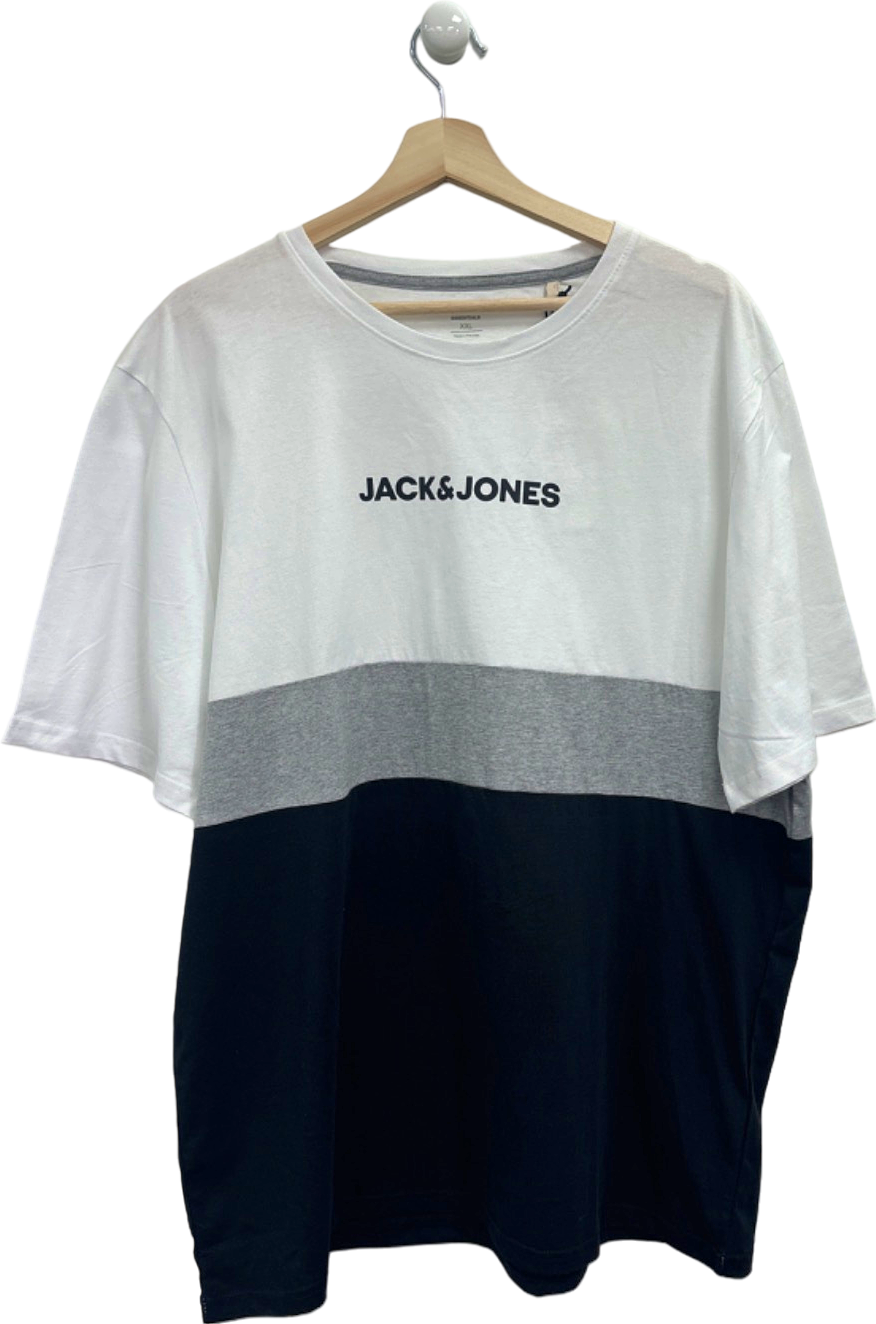 Jack & Jones White/Grey/Black Coloour block logo Tee UK XXL