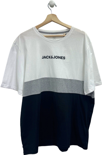 Jack & Jones White/Grey/Black Coloour block logo Tee UK XXL