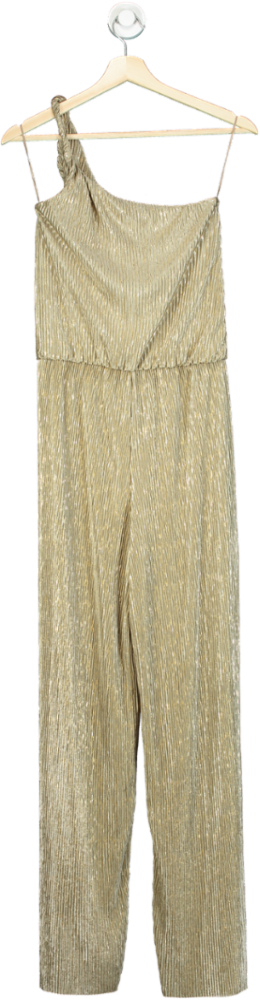 River Island Gold One Shoulder Jumpsuit XS