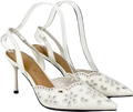 Charles & Keith White Leather Embroidered Pointed Slingback Pumps UK 4 EU 37