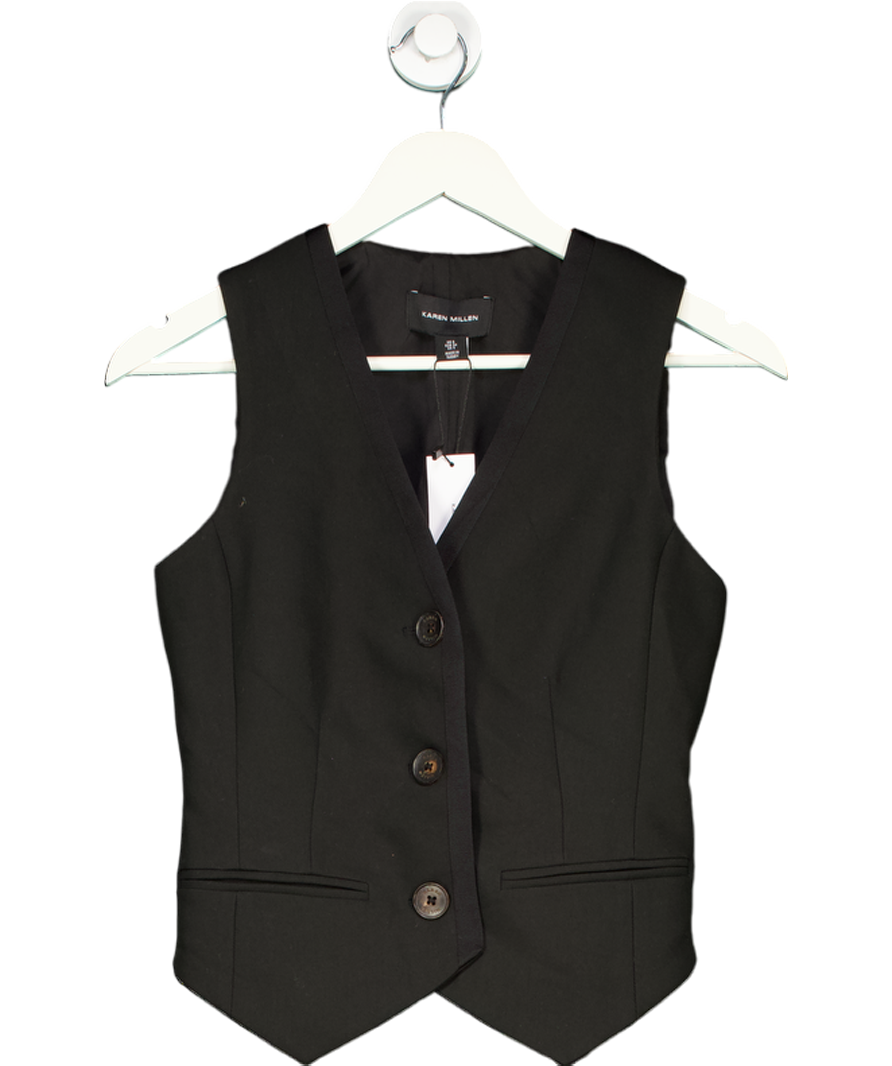 Karen Millen Black Clean Tailored Grosgrain Tipped Waistcoat UK 6