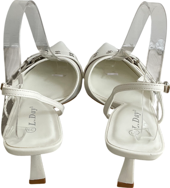 L Day White Buckle Detail Sling Back Shoes UK 6 EU 39 👠
