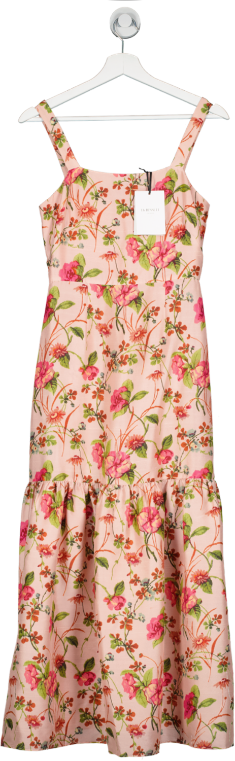 LK Bennett Pink Essie Chine Floral Print Raw Silk Dress UK 6