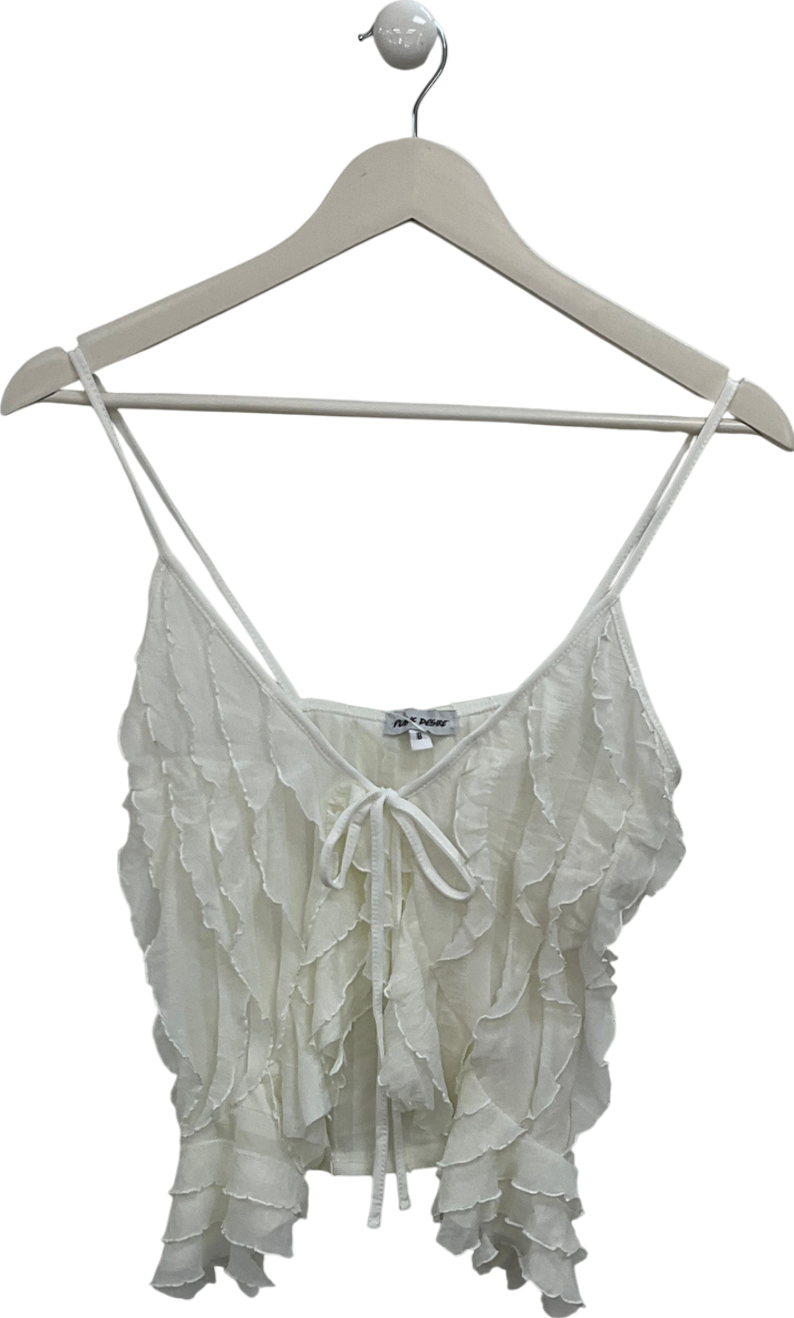 Public Desire Cream Ruffle Detail Tie Front Top UK 8