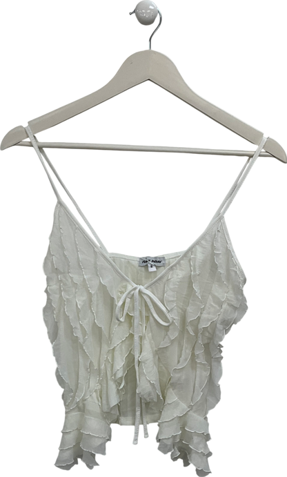 Public Desire Cream Ruffle Detail Tie Front Top UK 8