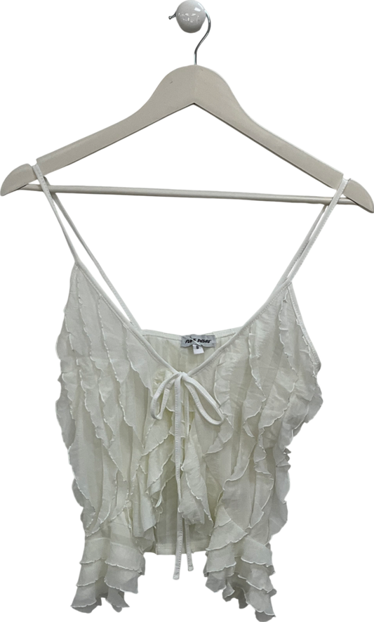 Public Desire Cream Ruffle Detail Tie Front Top UK 8