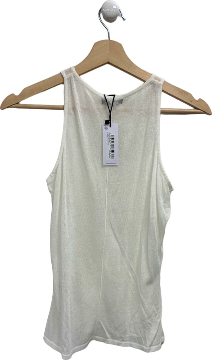 Karen Millen White Linen Blend Racer Knit Top UK S