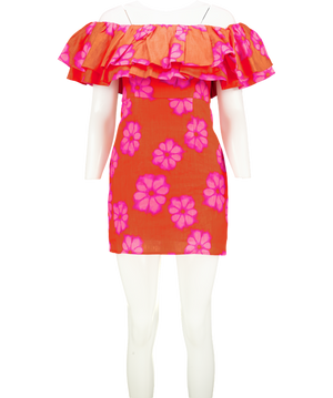 Rhode Resort Luxury floral Linen Ruffle mini  Dress UK 4