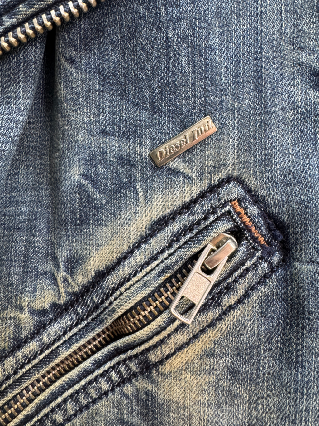 Blue Crazy Diesel Distressed Style Denim Biker Jacket UK S