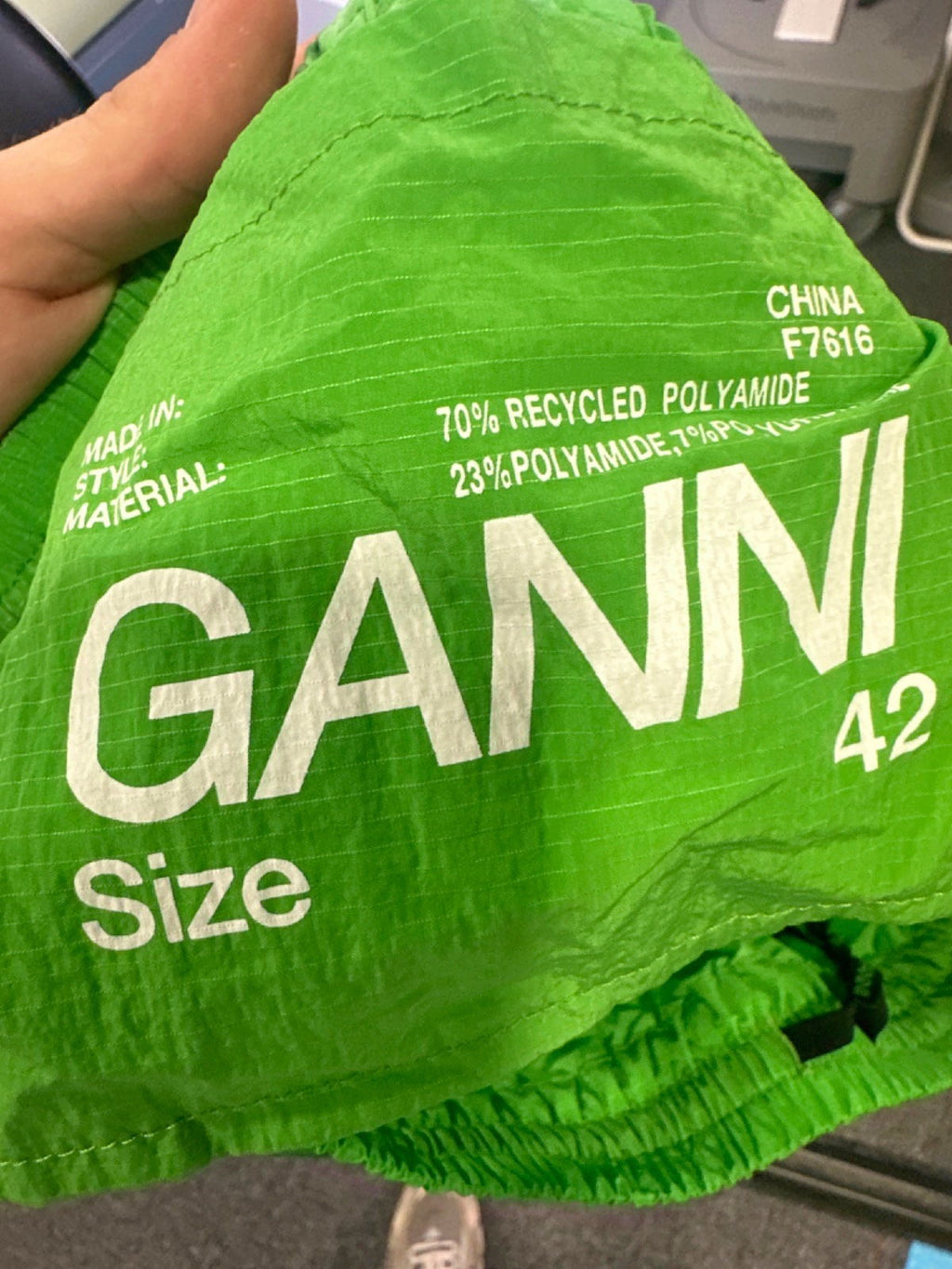 Ganni Green Recycled Polyamide Shorts UK XL