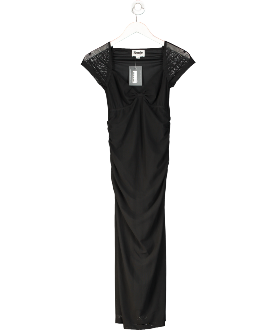 Rouje Black Mesh Short-sleeve Midi Dress Fr36 UK 8