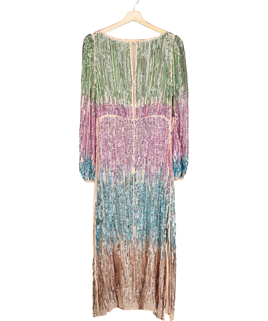 Rixo Multicoloured Rainbow Sequin Coco Dress UK S