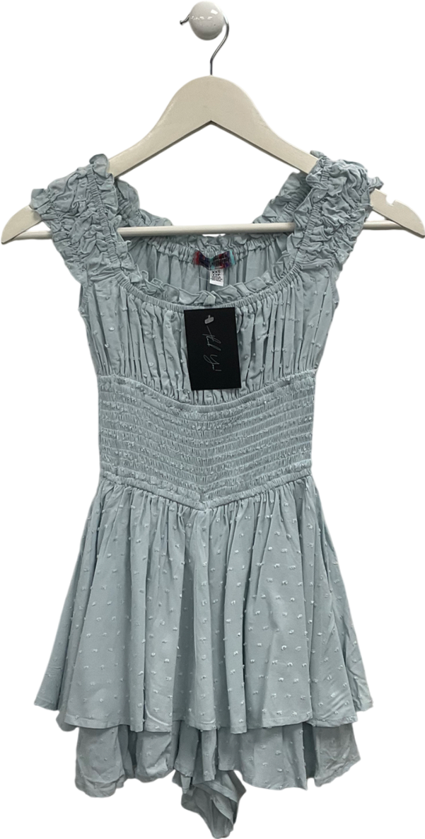 Free People Blue Smocked Playsuit UK XXS