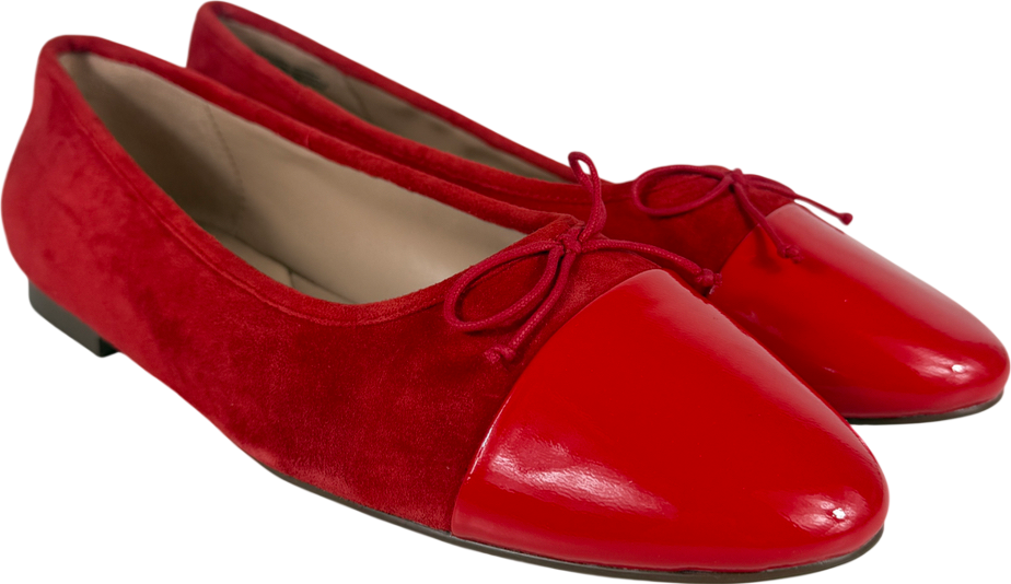 TALBOTS Red Ansly Suede Patent Leather Ballet Flats UK 7.5 EU 40.5