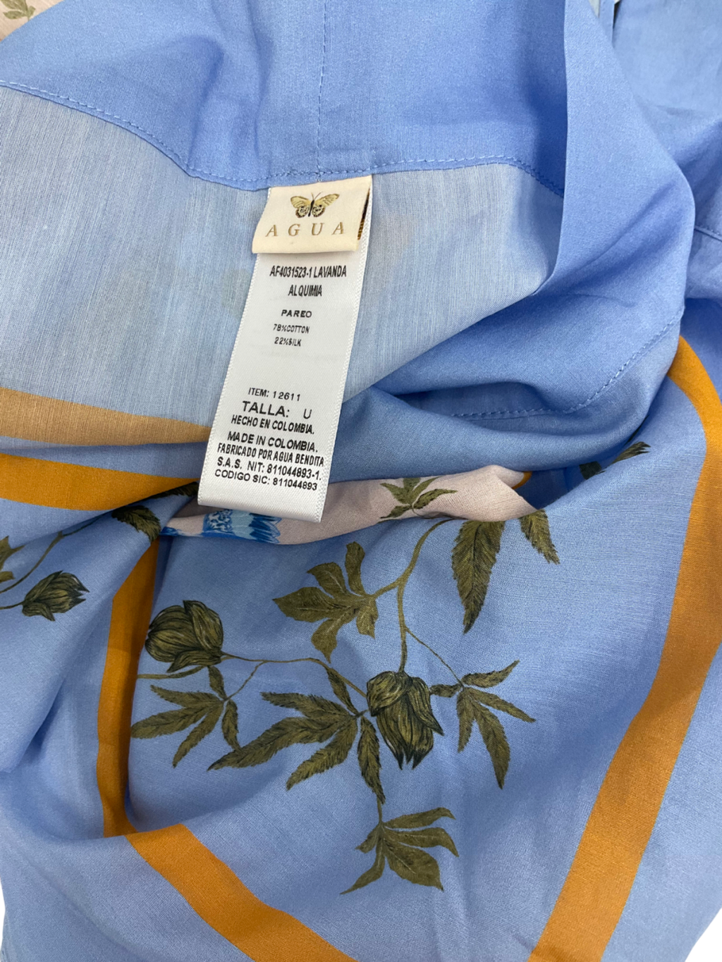 agua Bendita Blue Floral Cotton And Silk Beach Cover-up One Size