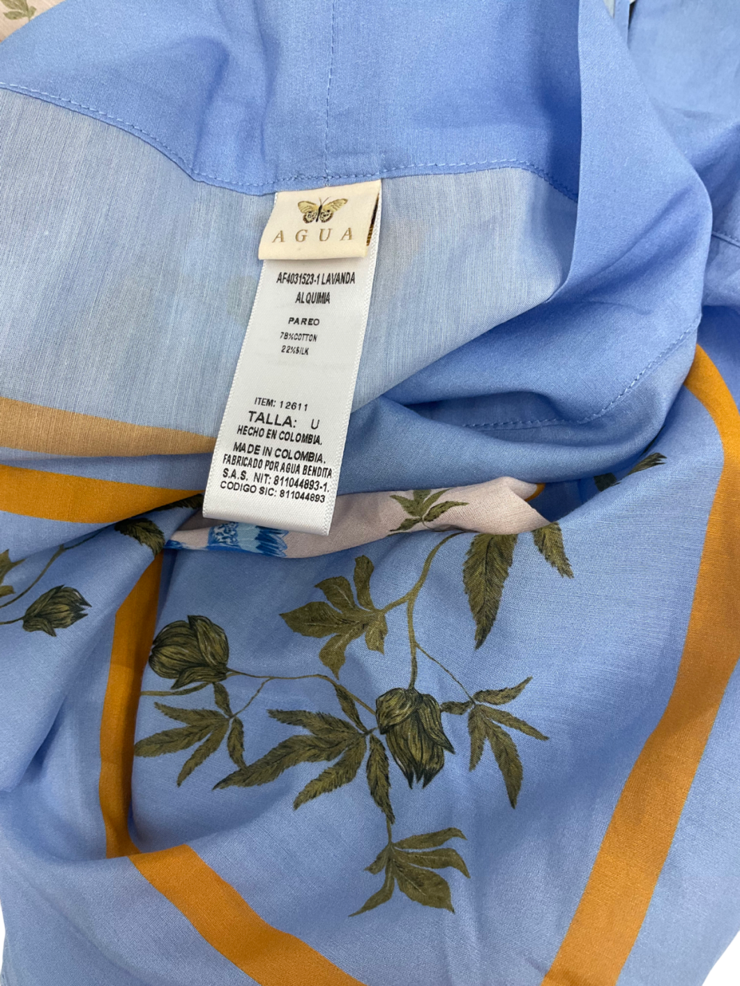 agua Bendita Blue Floral Cotton And Silk Beach Cover-up One Size