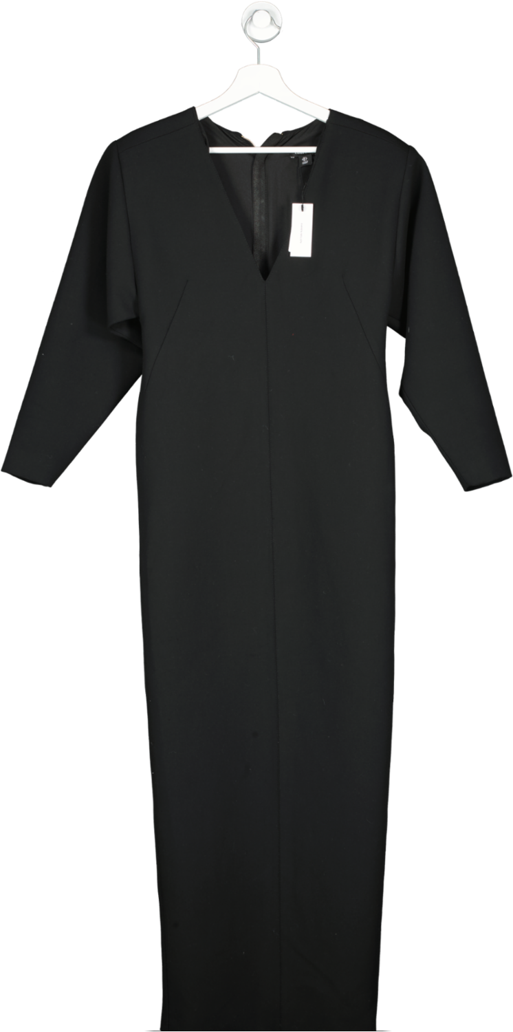 Karen Millen Black Compact Stretch Tailored Ruched Sleeve Maxi Dress UK 6