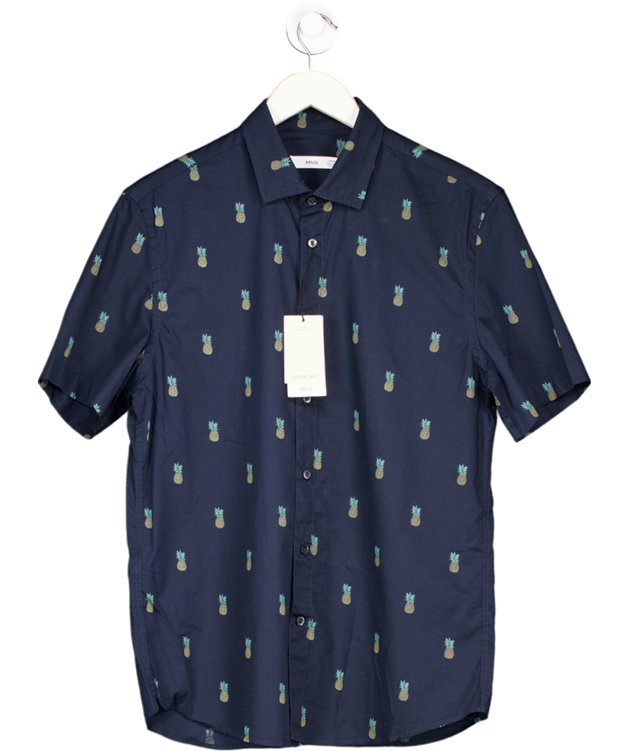 MANGO Navy Blue Shirt With Pineapple Print UK S