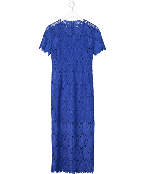 Diane von Furstenberg Blue Tailored Lace Overlay Midi Dress UK 8