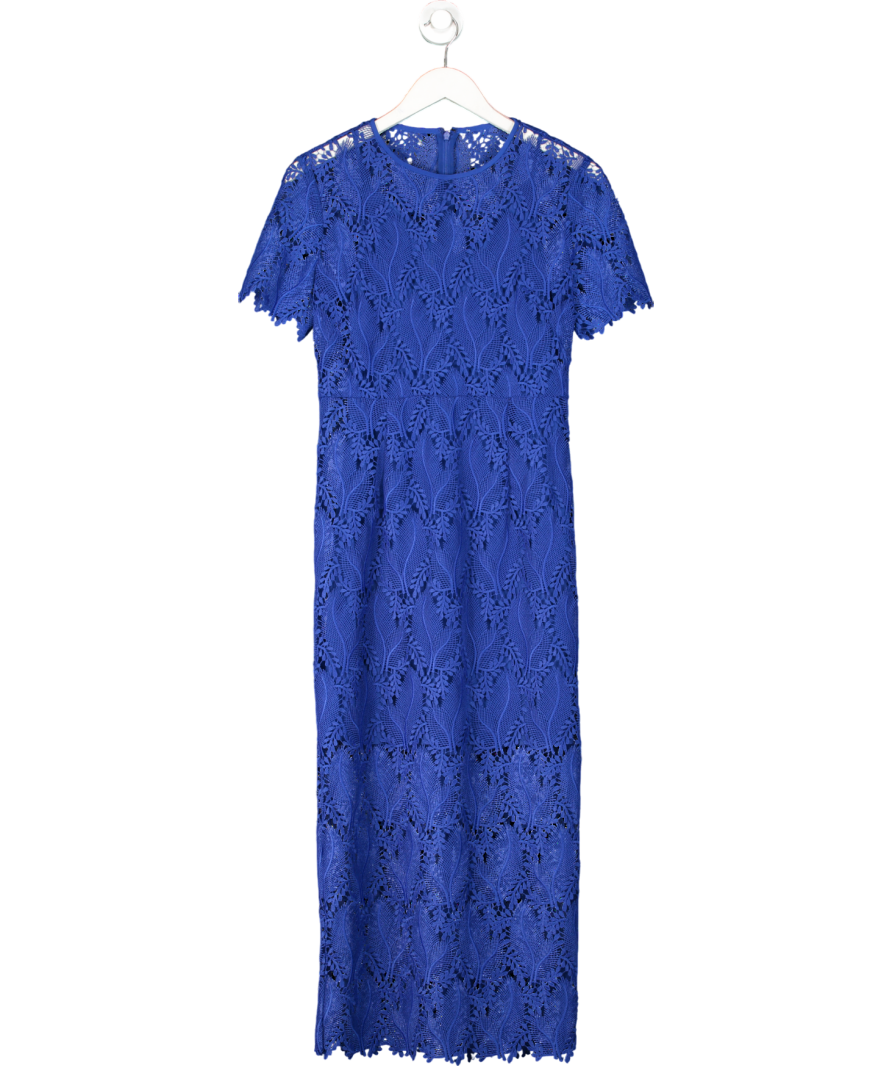 Diane von Furstenberg Blue Tailored Lace Overlay Midi Dress UK 8