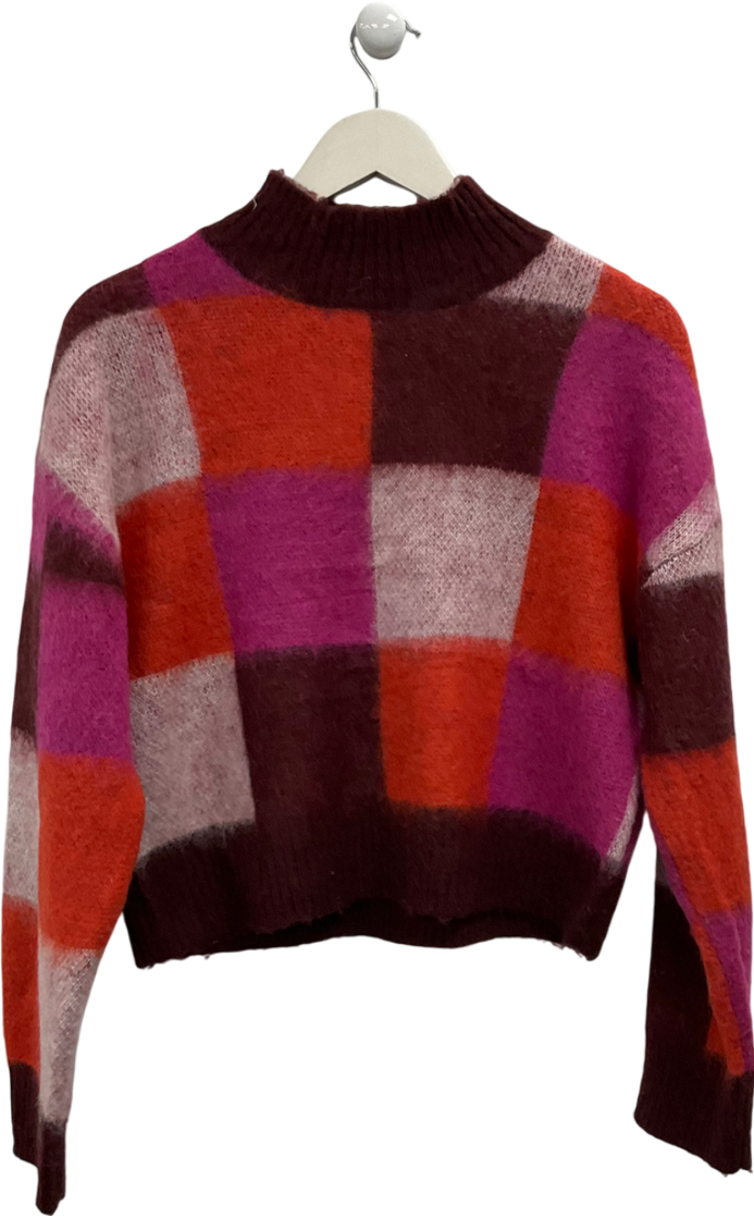 Next Pink Checked Soft Touch Brushed Knit Jumper With Wool UK S