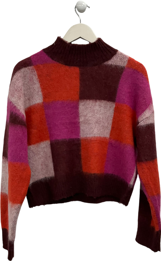 Next Pink Checked Soft Touch Brushed Knit Jumper With Wool UK S