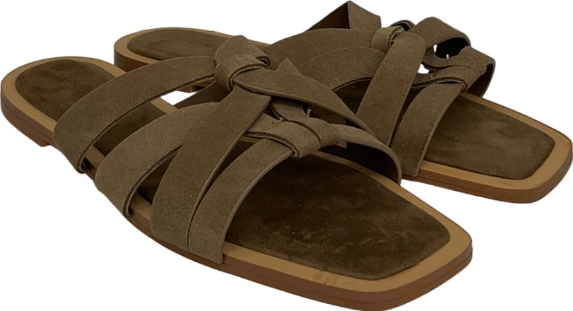 Stradivarius Brown Flat Split Leather Sandal UK 7 EU 40 👠