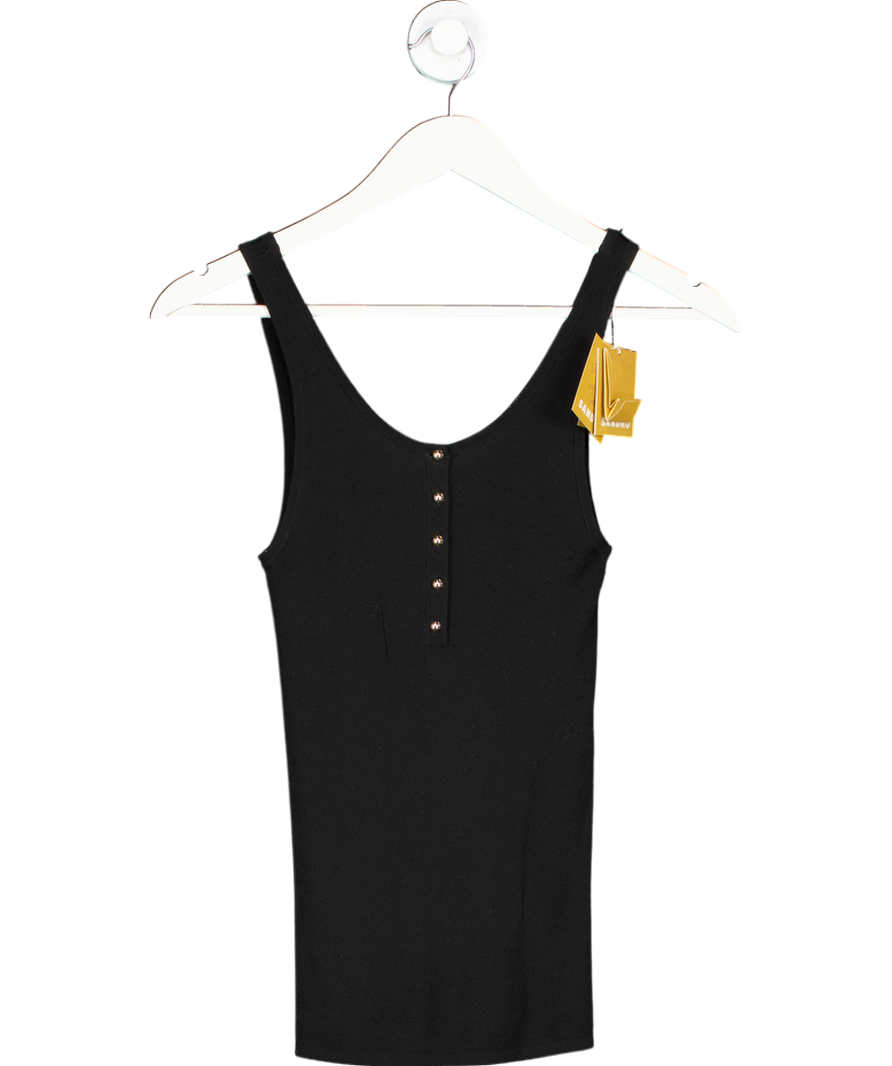 Sandro Black Scoop-neck Ribbed Cotton-blend Vest Top UK 8