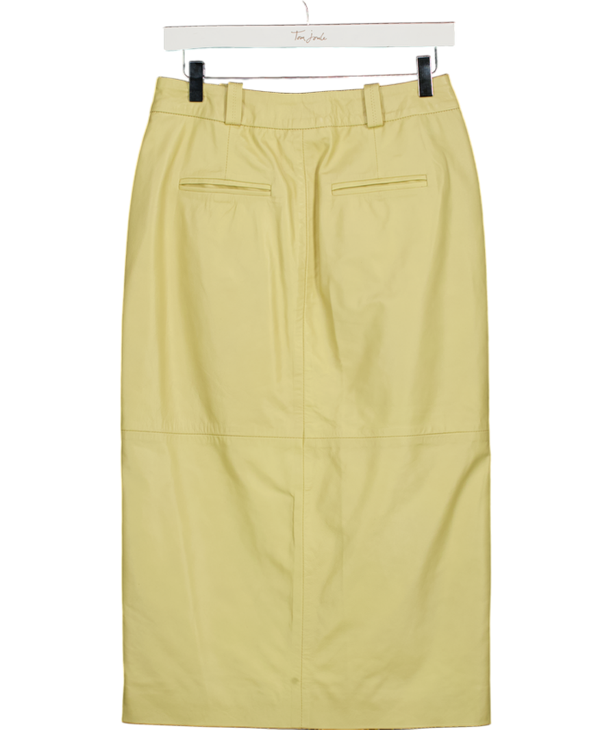 Karen Millen Yellow Leather Tailored Pencil Midi Skirt UK 8