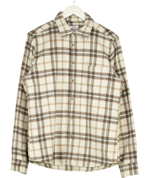 REISS Cream Hooper Brushed Checked Overshirt UK M