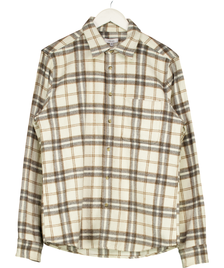 REISS Cream Hooper Brushed Checked Overshirt UK M