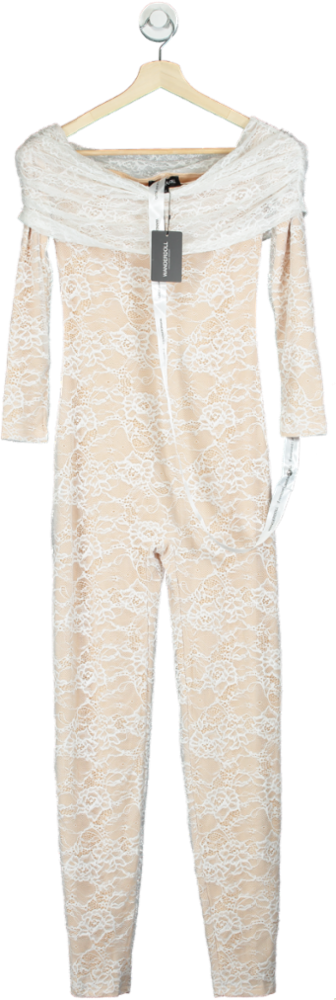 Wanderdoll Beige Lace Romper Medium