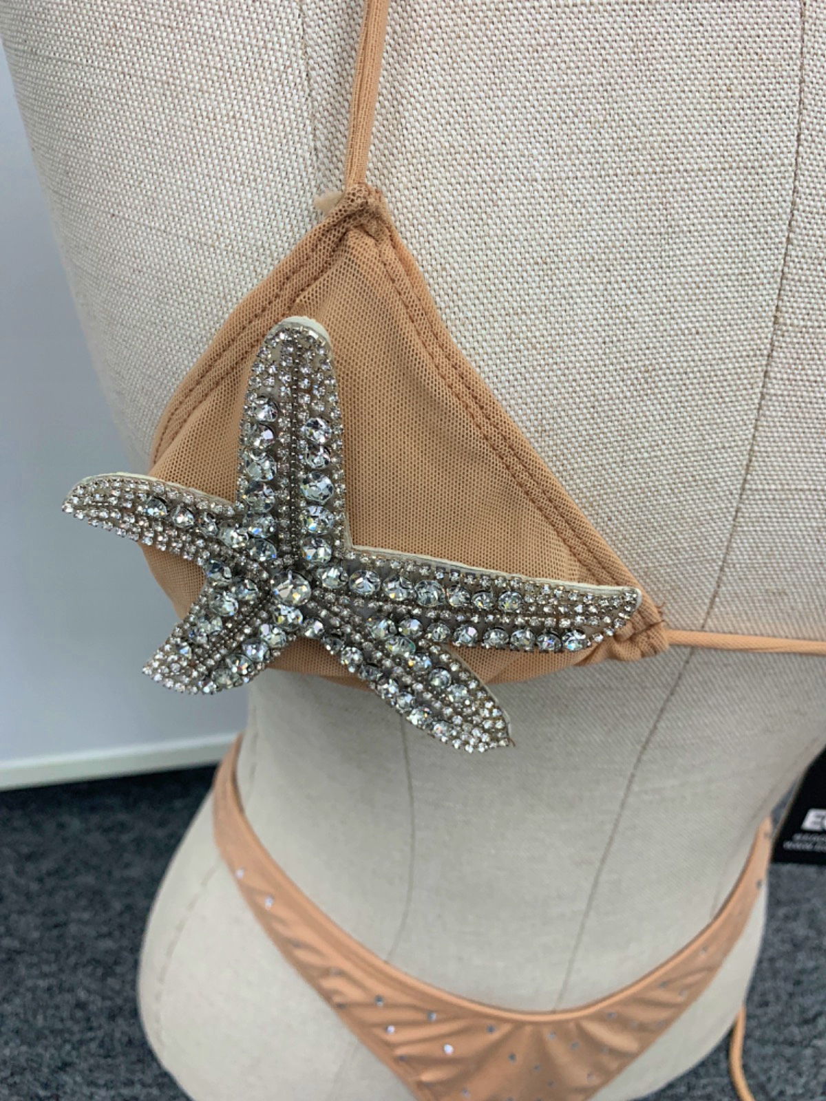 EGO Nude Rhinestone Starfish Triangle Bikini Set UK 6