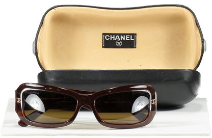 Chanel Brown Rectangle Studded Sunglasses One Size