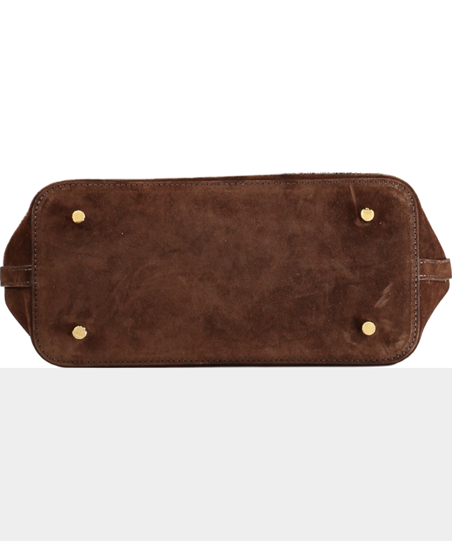 Elleme Boomerang Suede Brownie / Gold Sculptural Handle Bag With Crossbody Strap