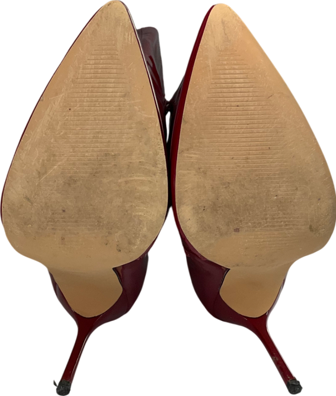 PrettyLittleThing Cherry Red Point Toe Patent Pu Angled Edge Knee High Heeled Boots UK 9 EU 42 👠