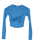 Bershka Blue Long Sleeved Twist Front Crop Top UK XS