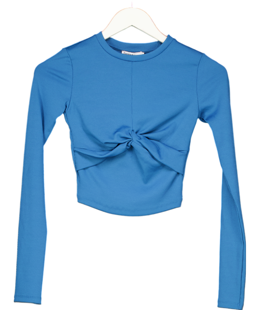 Bershka Blue Long Sleeved Twist Front Crop Top UK XS