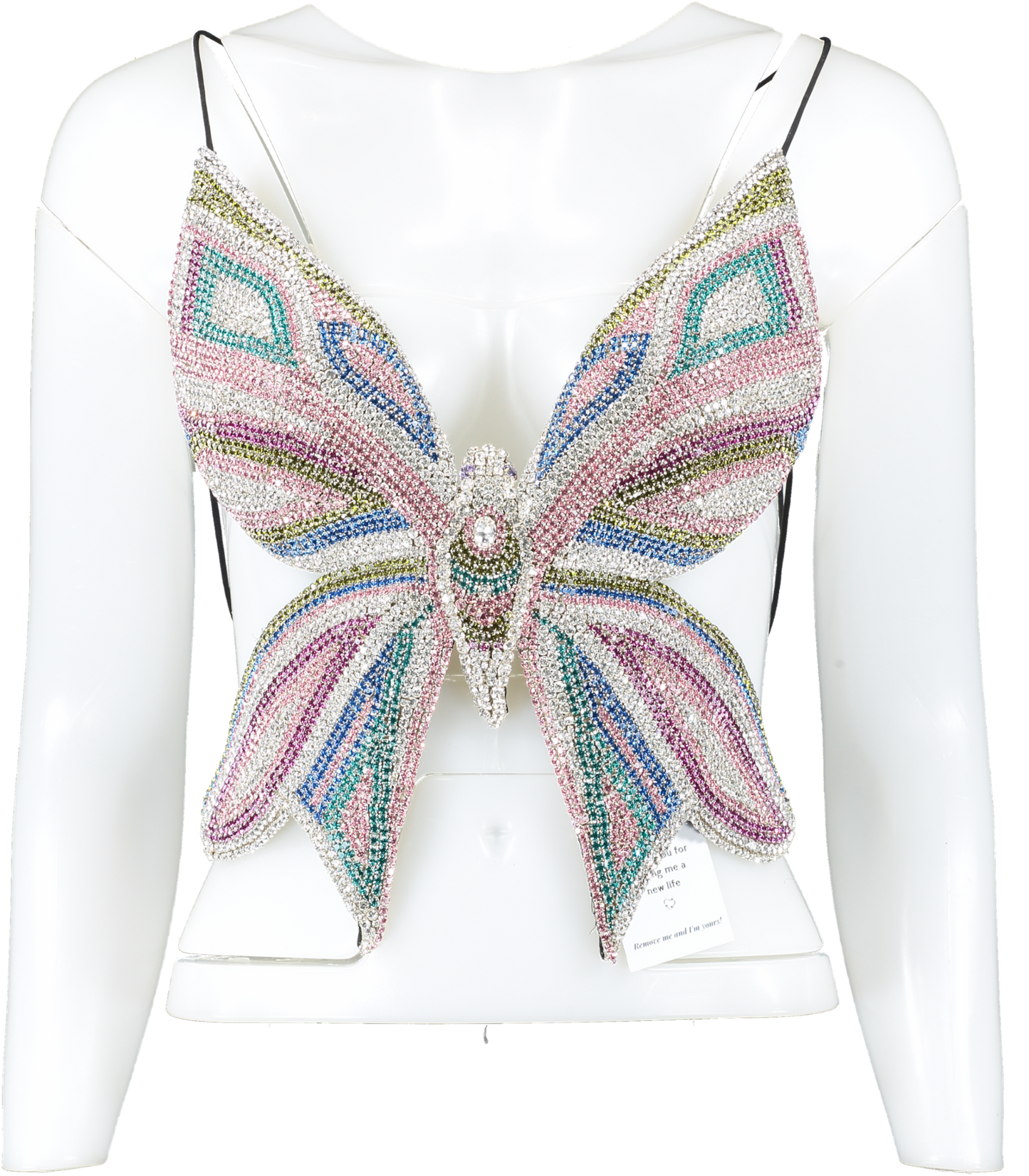 AREA Multicoloured Embroidered Crystal Butterfly Top UK XS/S