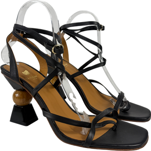 Bobbies paris Black Wooden Beaded Real Leather Heeled Sandal UK 7 EU 40