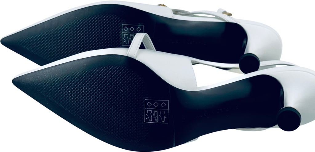 CHARLES & KEITH White Wynn Buckled Sculptural-heel Slingback Pumps UK 5 EU 38 👠