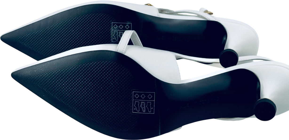 CHARLES & KEITH White Wynn Buckled Sculptural-heel Slingback Pumps UK 5 EU 38 👠