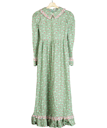 BATSHEVA Green Ruth Apple-blossom Print Cotton-poplin Dress UK XS